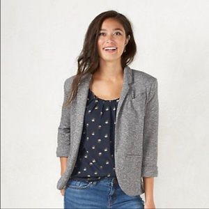 LC LAUREN CONRAD French Terry Blazer Open Front Marled Tan/Gray Size 12